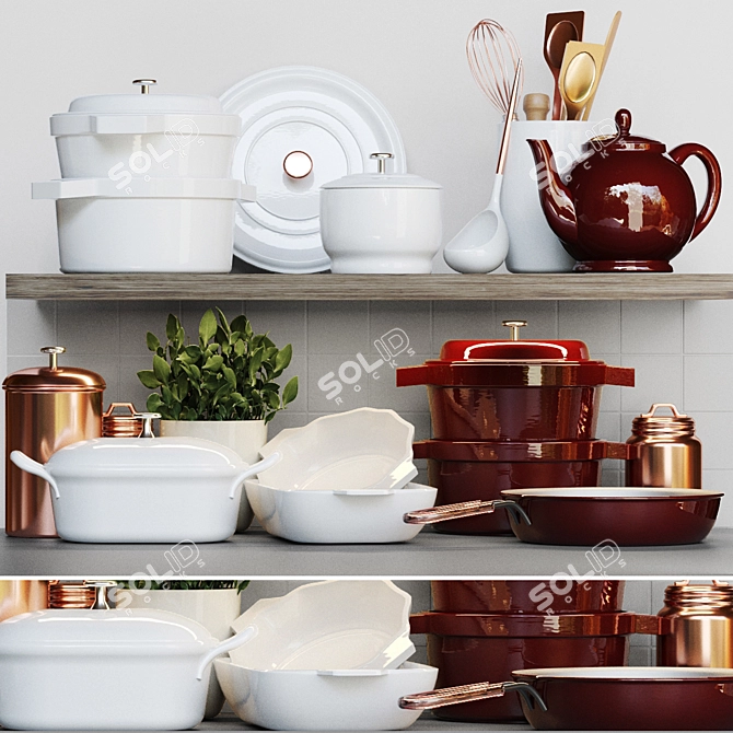 Kitchen Essentials Set: Kettle, Utensils, Saucepan 3D model image 1