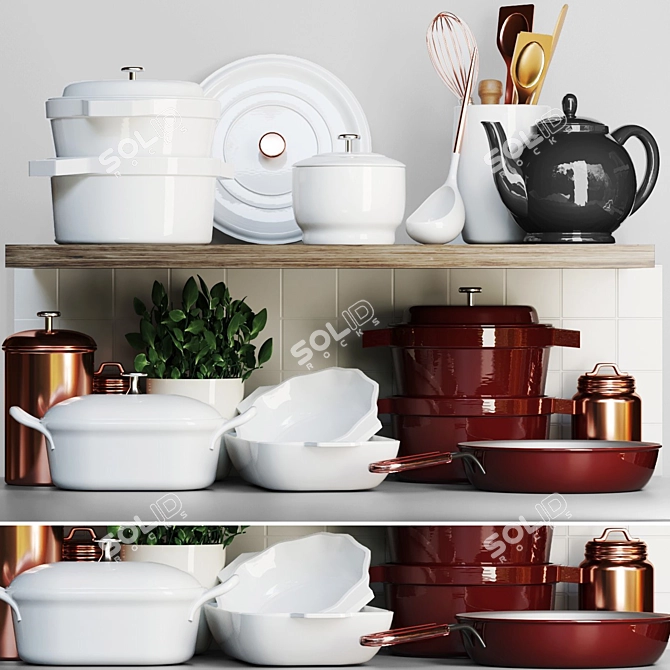 Kitchen Essentials Set: Kettle, Utensils, Saucepan 3D model image 3