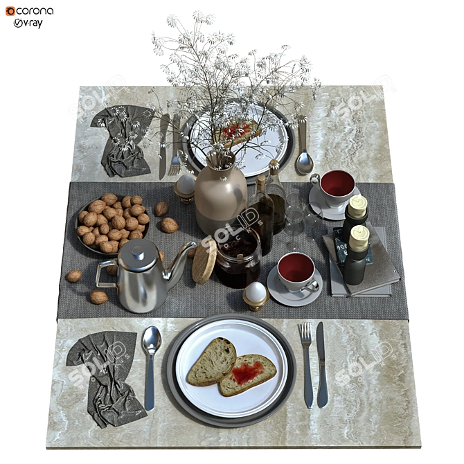 Elegant Tableware Set: 160 Pieces 3D model image 1