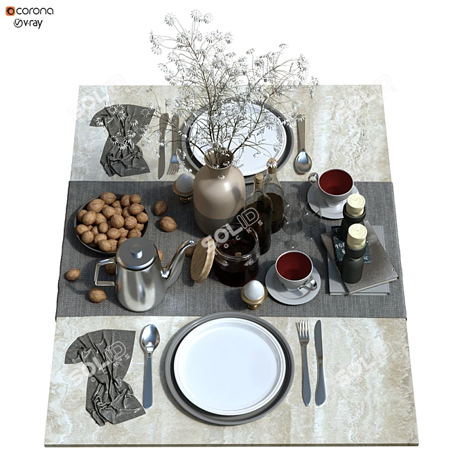 Elegant Tableware Set: 160 Pieces 3D model image 8