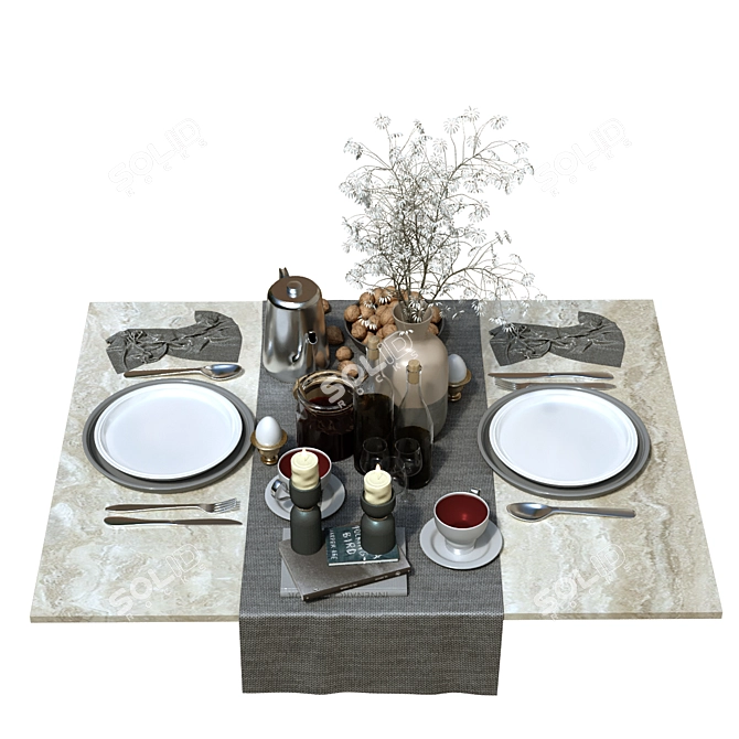 Elegant Tableware Set: 160 Pieces 3D model image 10