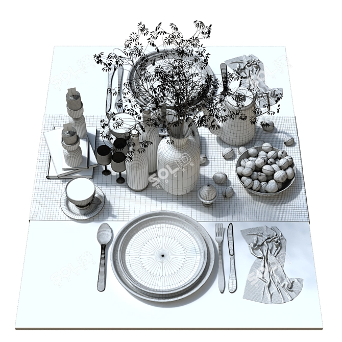 Elegant Tableware Set: 160 Pieces 3D model image 12