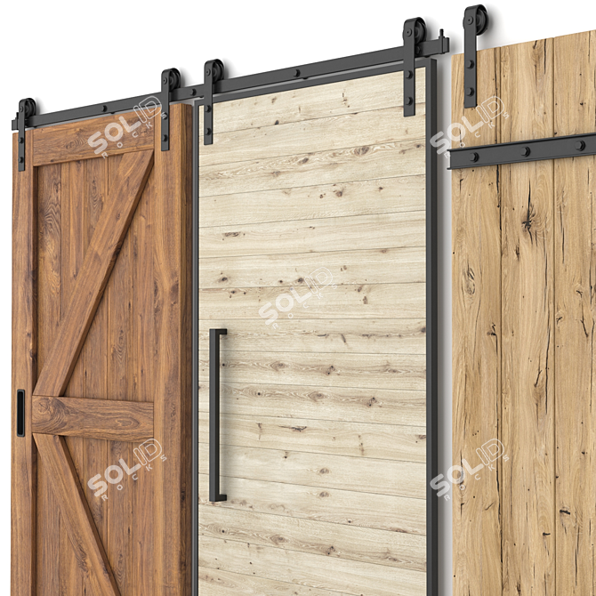 Rustic Sliding Barn Doors 3D model image 6