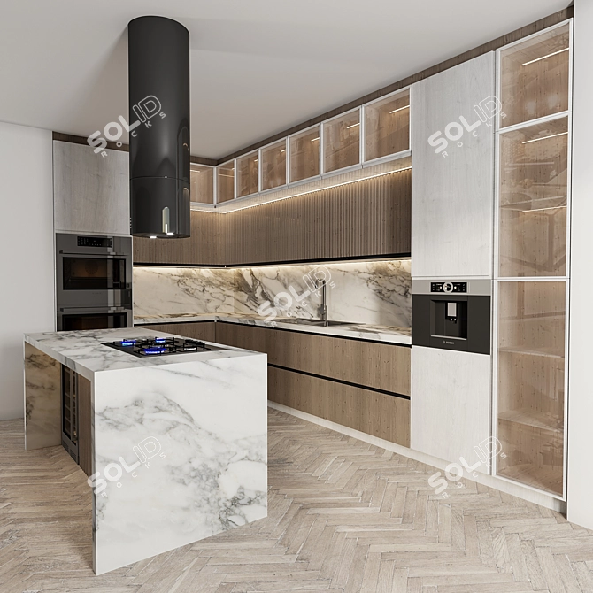 Sleek Modern Kitchen Set 3D model image 2