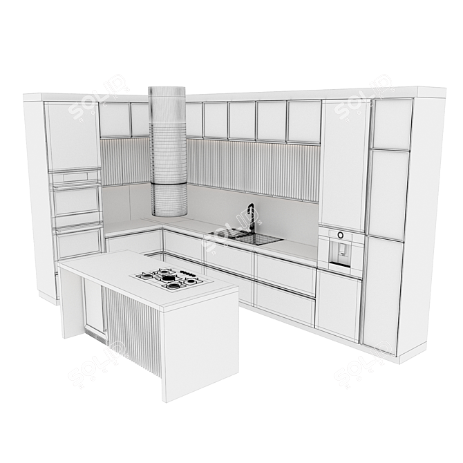 Sleek Modern Kitchen Set 3D model image 5