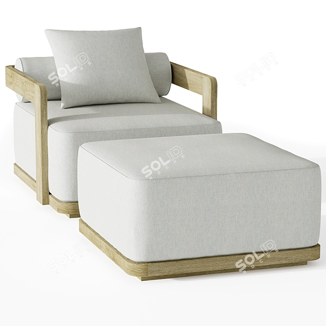 Modern Teak Lounge Chair: RH Prado 3D model image 4