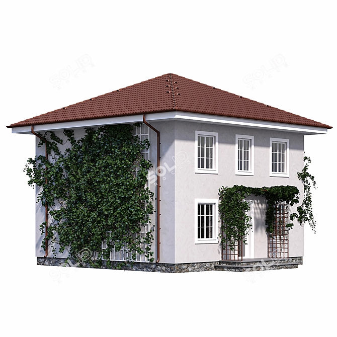 Classic Two-Storey House with Ivy 3D model image 3