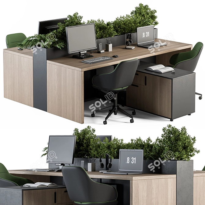 Green Oasis: Office Furniture with Plant Box 3D model image 1