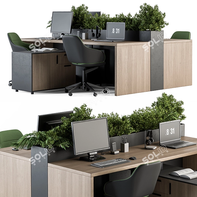 Green Oasis: Office Furniture with Plant Box 3D model image 2