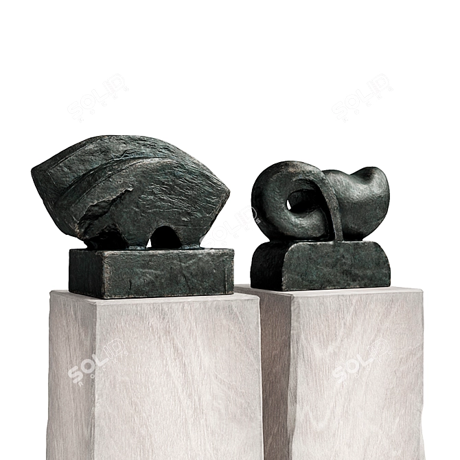 Contemporary Metal Wood Bull & Fish Sculptures 3D model image 4