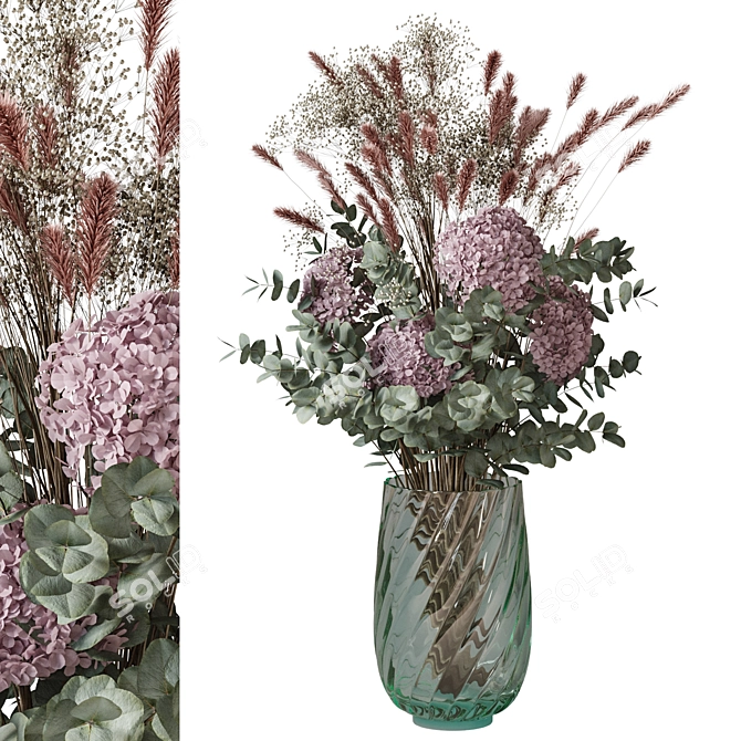 Elegant Dried Flower Bouquet 3D model image 1