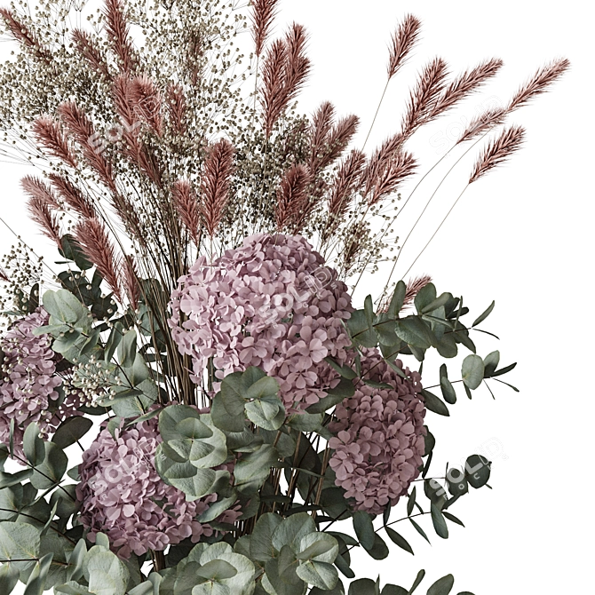 Elegant Dried Flower Bouquet 3D model image 2