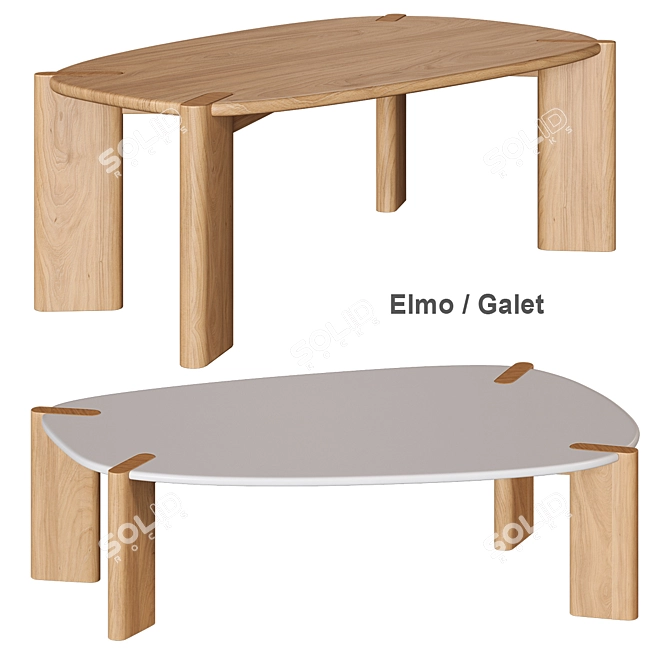 Elmo Galet Coffee Table: Organic Form, Solid Oak 3D model image 1