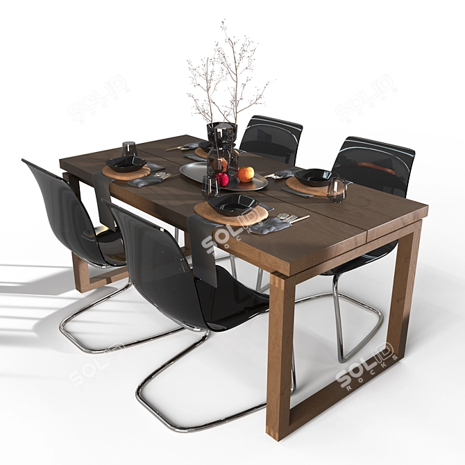 Sleek Oak Table Set 3D model image 1