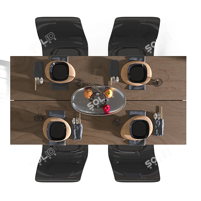 Sleek Oak Table Set 3D model image 3