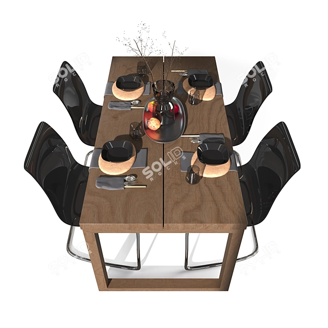 Sleek Oak Table Set 3D model image 4