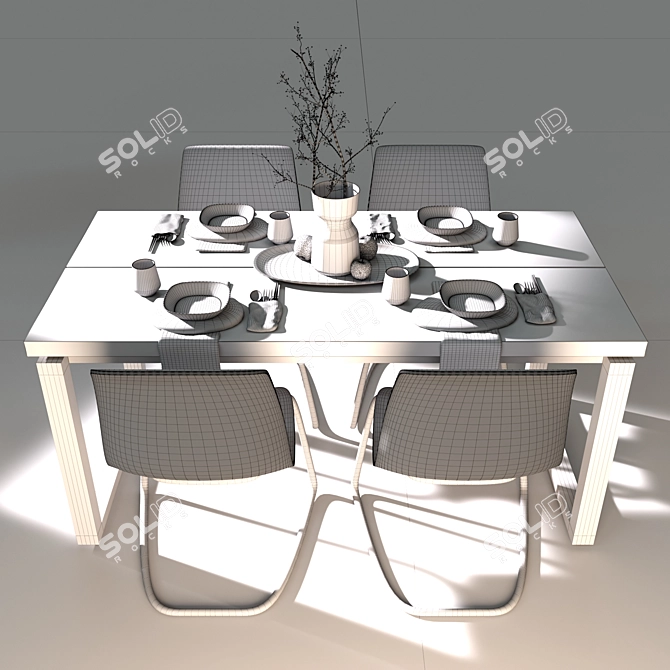 Sleek Oak Table Set 3D model image 5