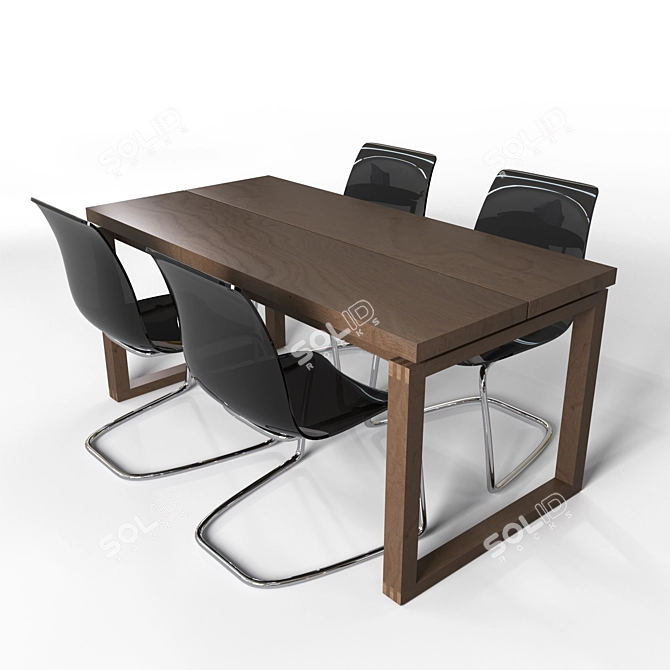 Sleek Oak Table Set 3D model image 6