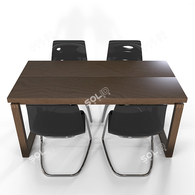 Sleek Oak Table Set 3D model image 8