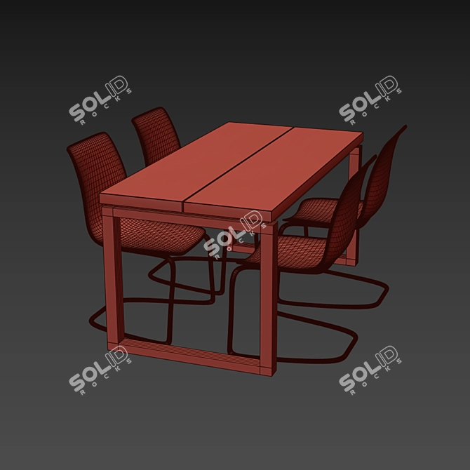 Sleek Oak Table Set 3D model image 10