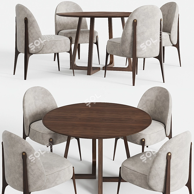 Elegant Cress Round Table and Ames Chair 3D model image 1