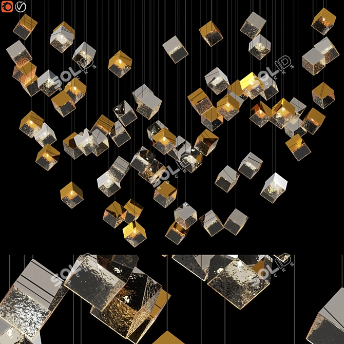 Luxurious Bomma Pyrite Crystal Chandelier 3D model image 1