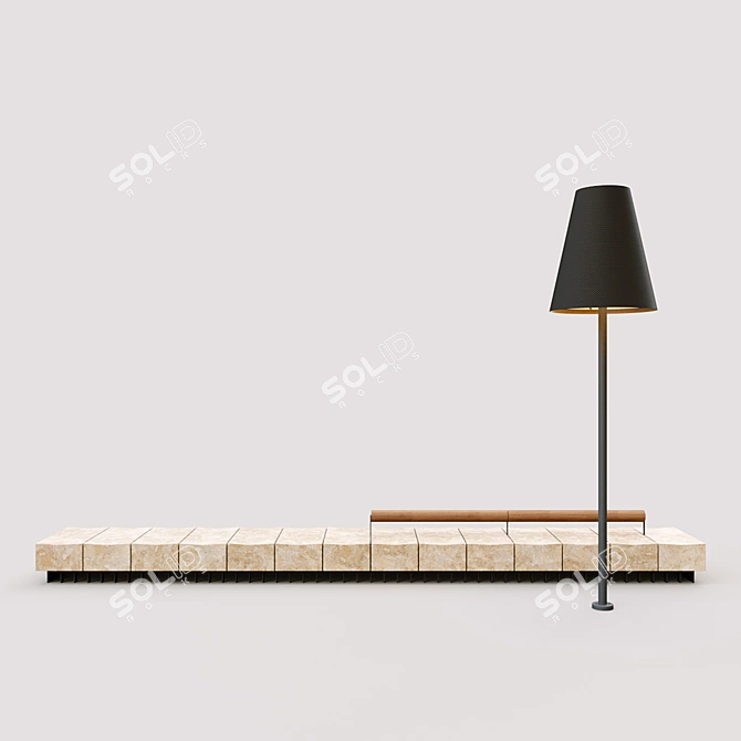 Elegant Bench with Floor Lamp 3D model image 3