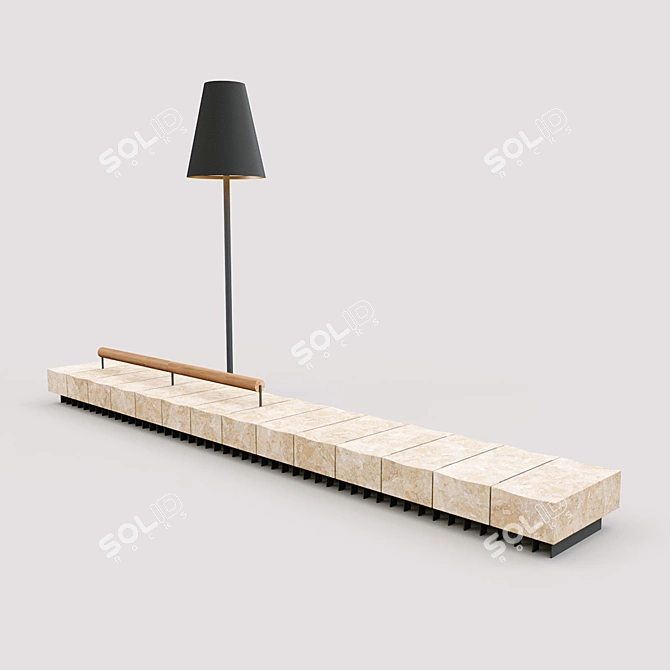 Elegant Bench with Floor Lamp 3D model image 4