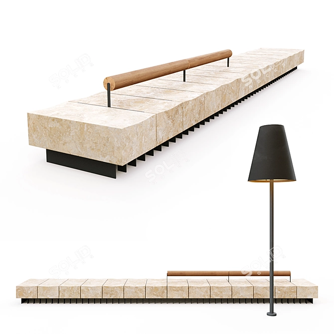 Elegant Bench with Floor Lamp 3D model image 15