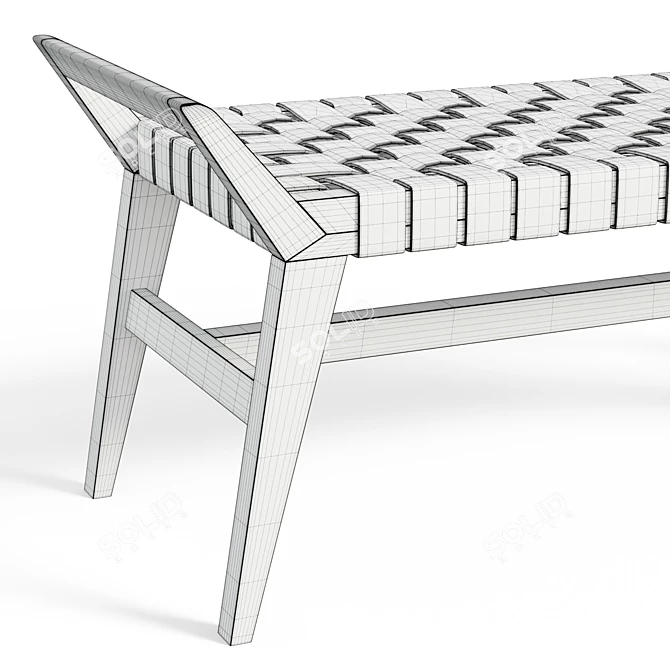 Salvaged Teak and Leather Bench 3D model image 6