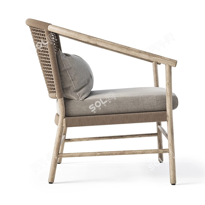 Round Teak and Rope Outdoor Chair 3D model image 3