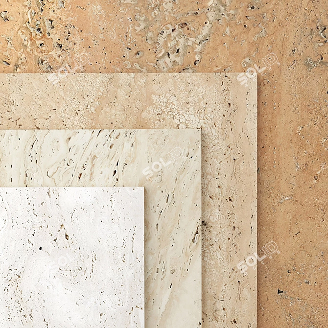 Natural Stone Set: Travertine Zena, Santa Caterina, Roccia, Noce 3D model image 1