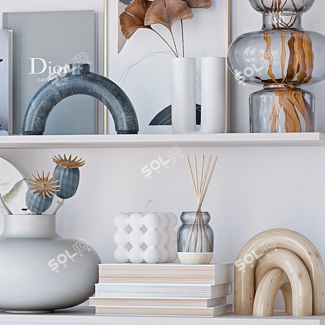 Decorative Shelves: Vases & Books 3D model image 4