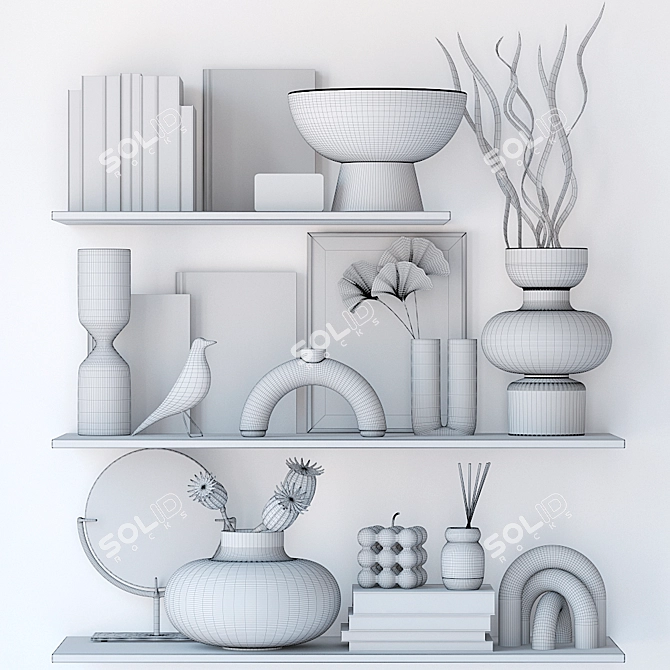 Decorative Shelves: Vases & Books 3D model image 6