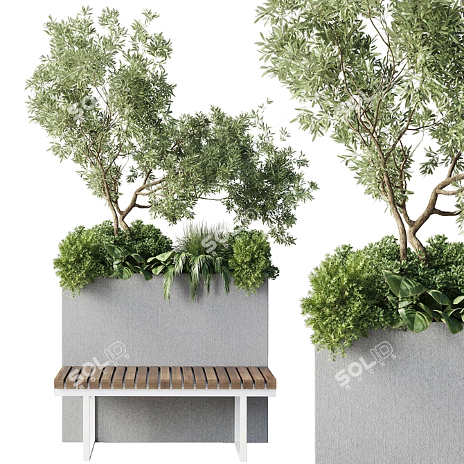 Urban Green Benches - Collection of Flowers, Plants, Tree 3D model image 2