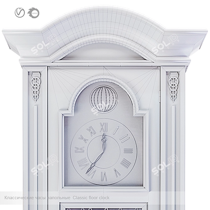 Elegant Brass-Plated Grandfather Clock 3D model image 2