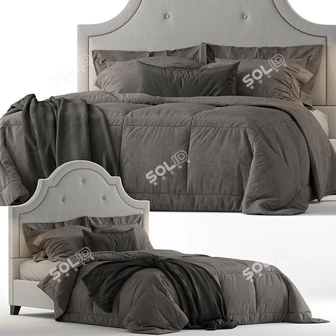 Modern Beige Linen Baxton Bed 3D model image 1