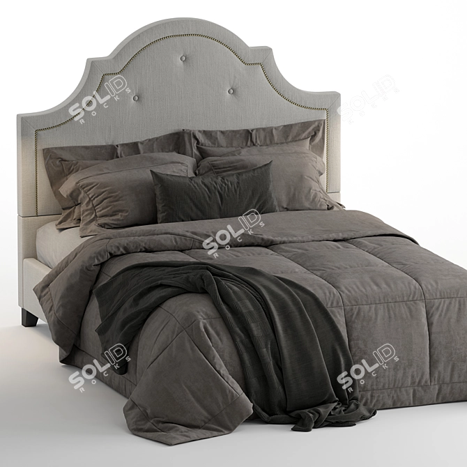 Modern Beige Linen Baxton Bed 3D model image 2
