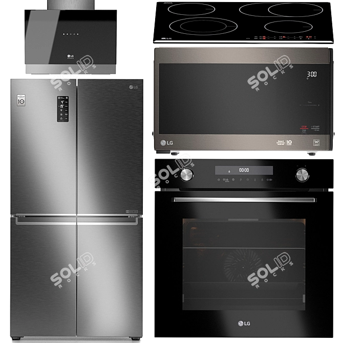 LG Kitchen Appliance Set 4: Oven, Microwave, Cooktop, Hood & Fridge 3D model image 1