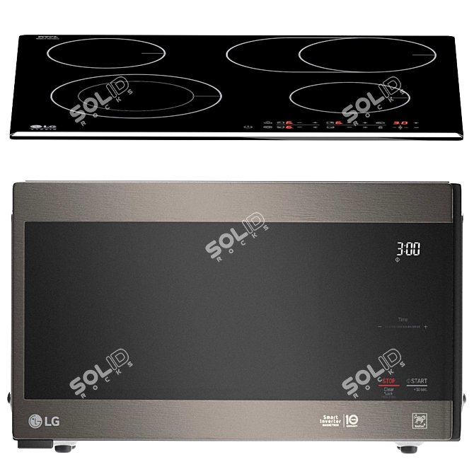 LG Kitchen Appliance Set 4: Oven, Microwave, Cooktop, Hood & Fridge 3D model image 4