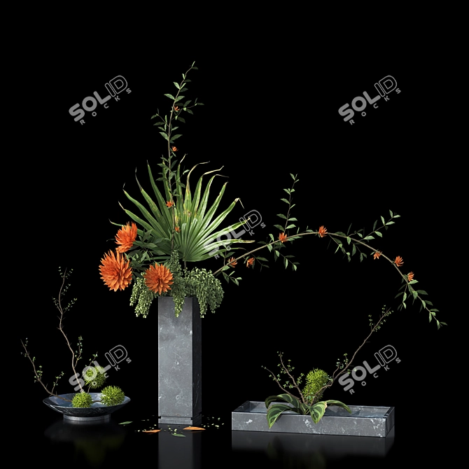 Botanical Bliss: Trio of Indoor Bouquets 3D model image 1