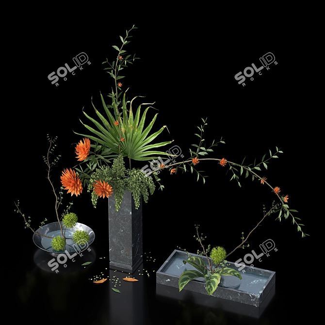 Botanical Bliss: Trio of Indoor Bouquets 3D model image 2