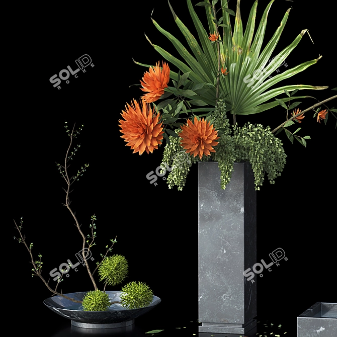 Botanical Bliss: Trio of Indoor Bouquets 3D model image 4