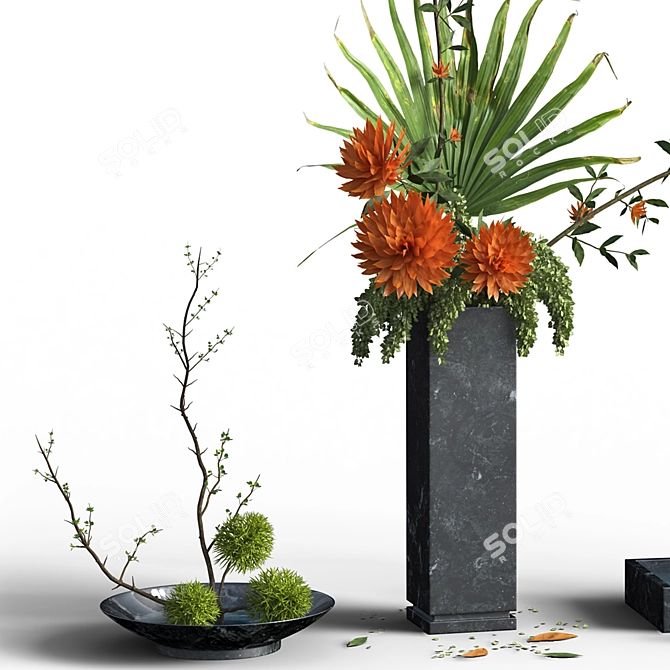 Botanical Bliss: Trio of Indoor Bouquets 3D model image 10