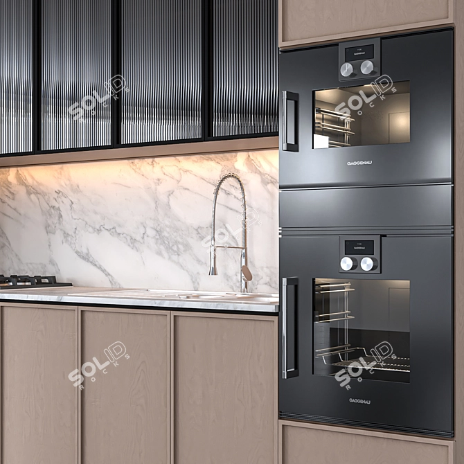 Modern Kitchen Set with Gaggenau Appliances & Grohe Fixtures 3D model image 2