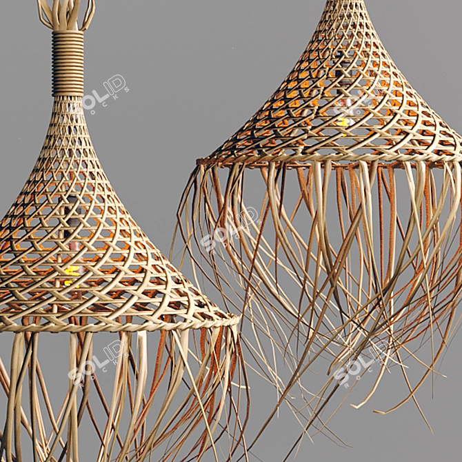 Rattan Hanging Chandelier 3D model image 2