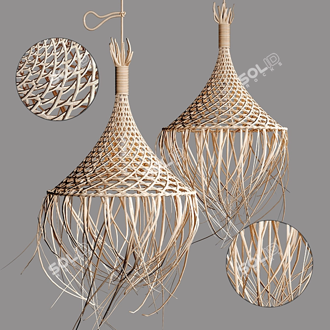 Rattan Hanging Chandelier 3D model image 11
