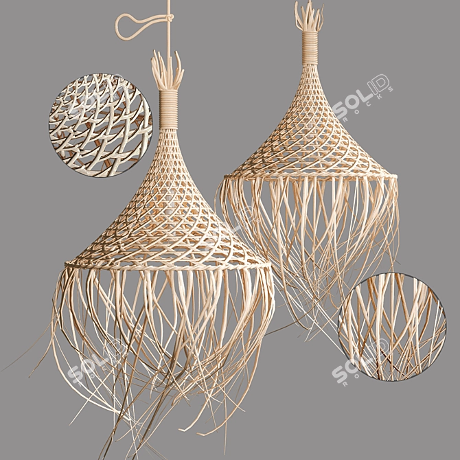 Rattan Hanging Chandelier 3D model image 12