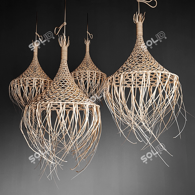 Rattan Hanging Chandelier 3D model image 13