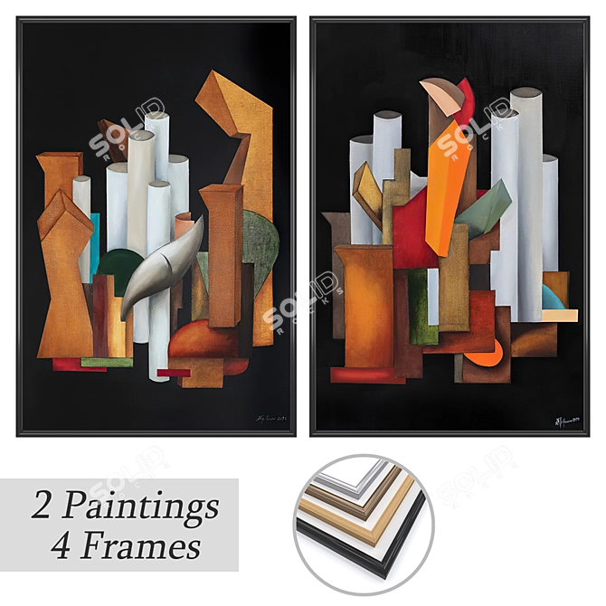 Elegant Wall Paintings Set 3D model image 1